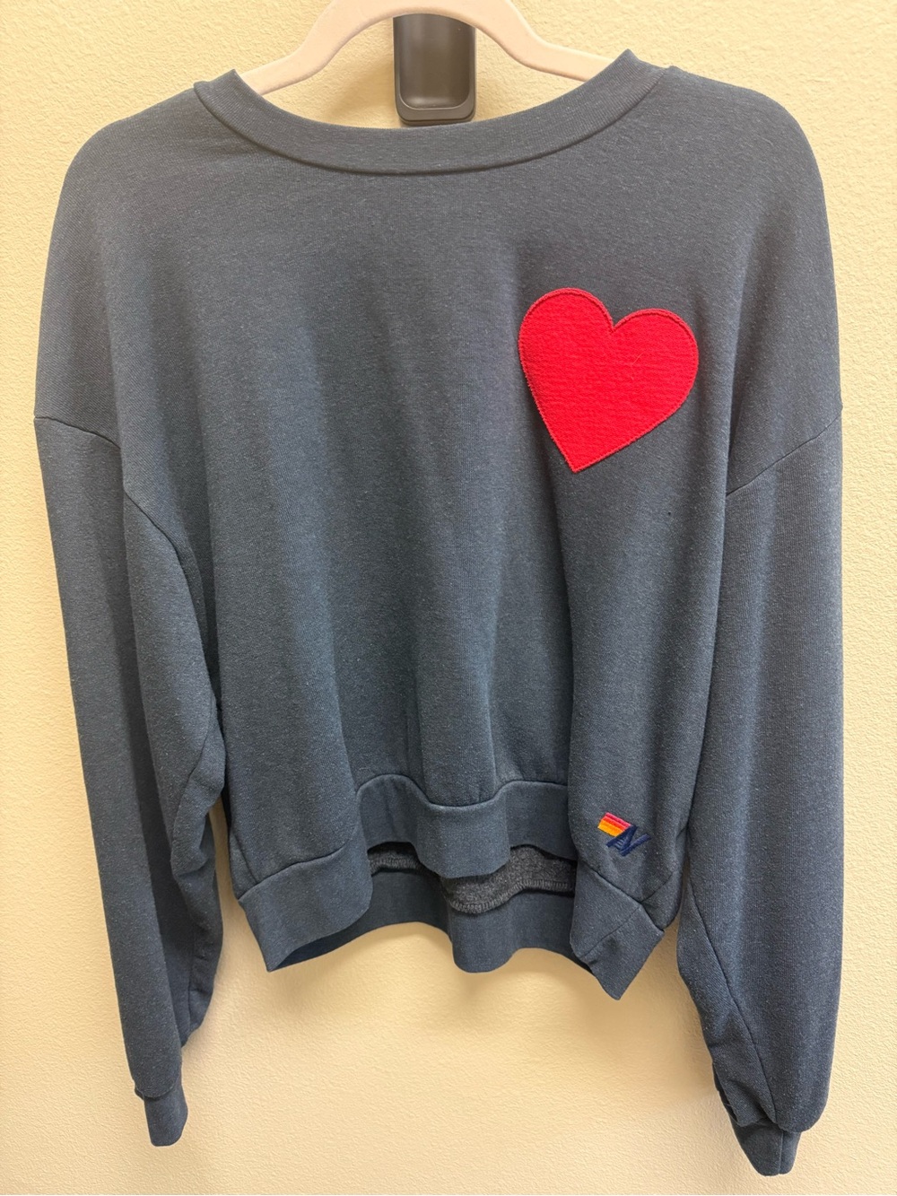 Aviator Nation Heart Patch Cropped Sweatshirt Navy XS